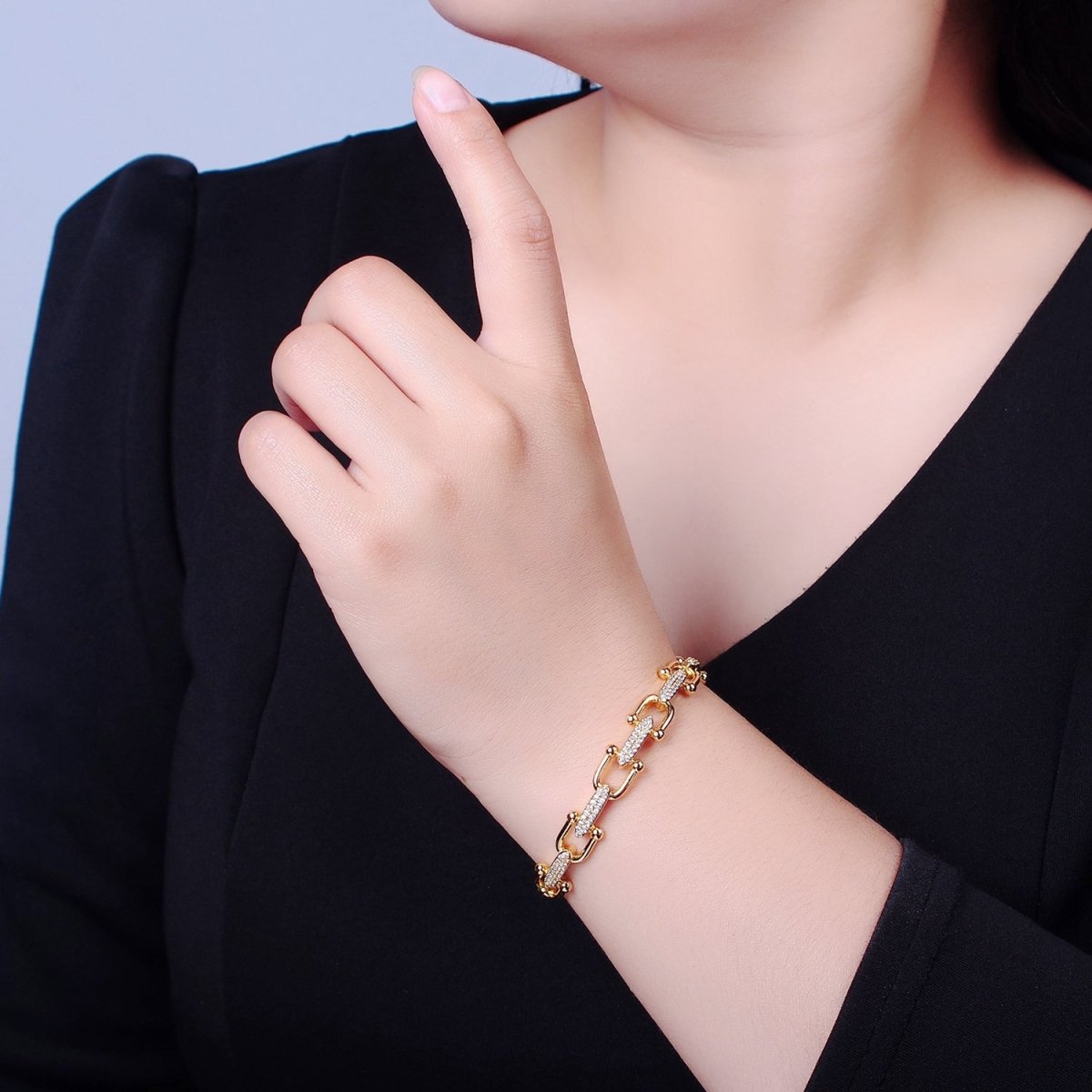 Gold CZ Bangle Bracelet Ball link chain Beaded CZ link Cuff Bracelet | WA-973 WA-974 Clearance Pricing