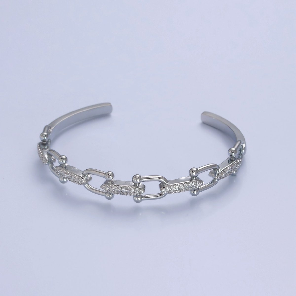 Gold CZ Bangle Bracelet Ball link chain Beaded CZ link Cuff Bracelet | WA-973 WA-974 Clearance Pricing