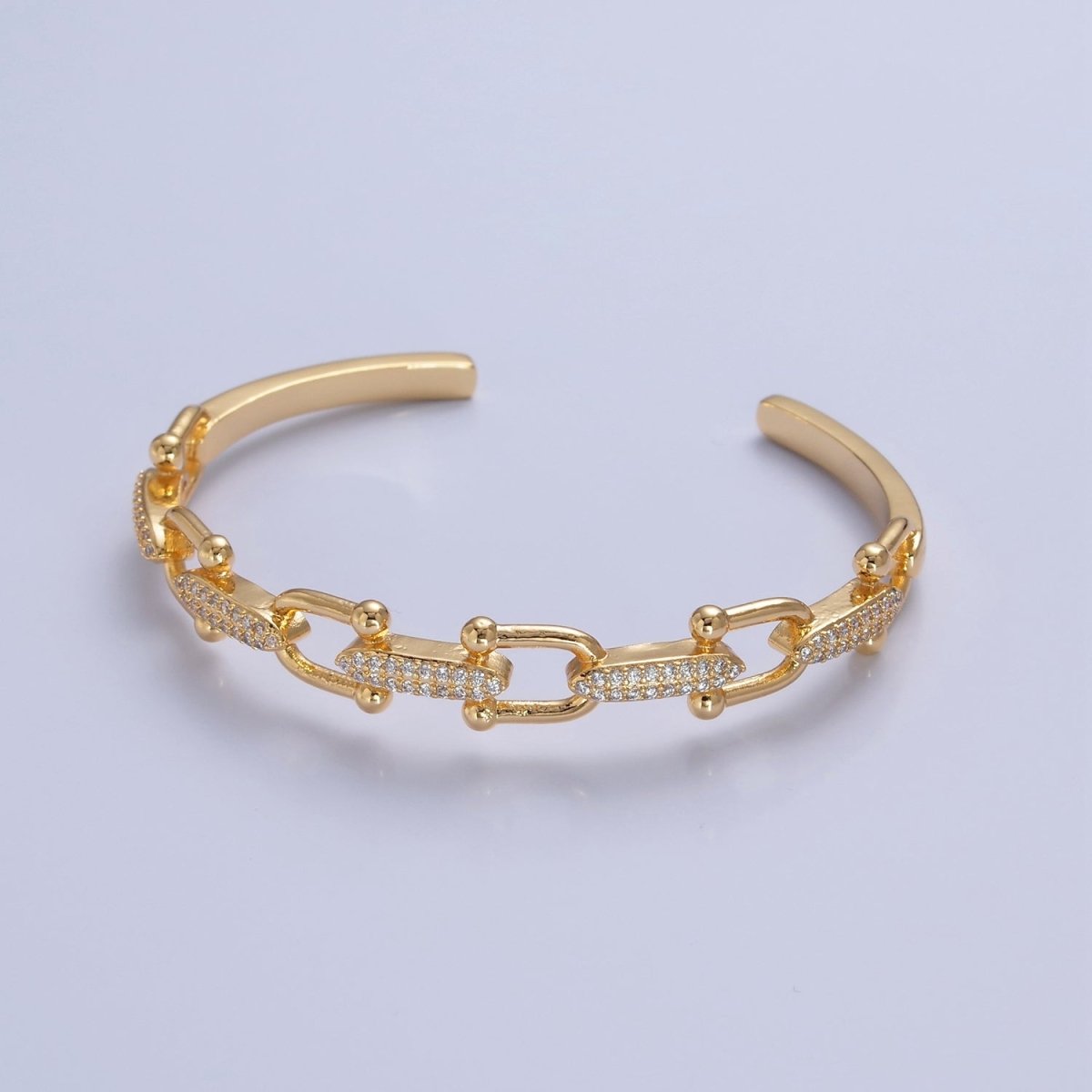 Gold CZ Bangle Bracelet Ball link chain Beaded CZ link Cuff Bracelet | WA-973 WA-974 Clearance Pricing