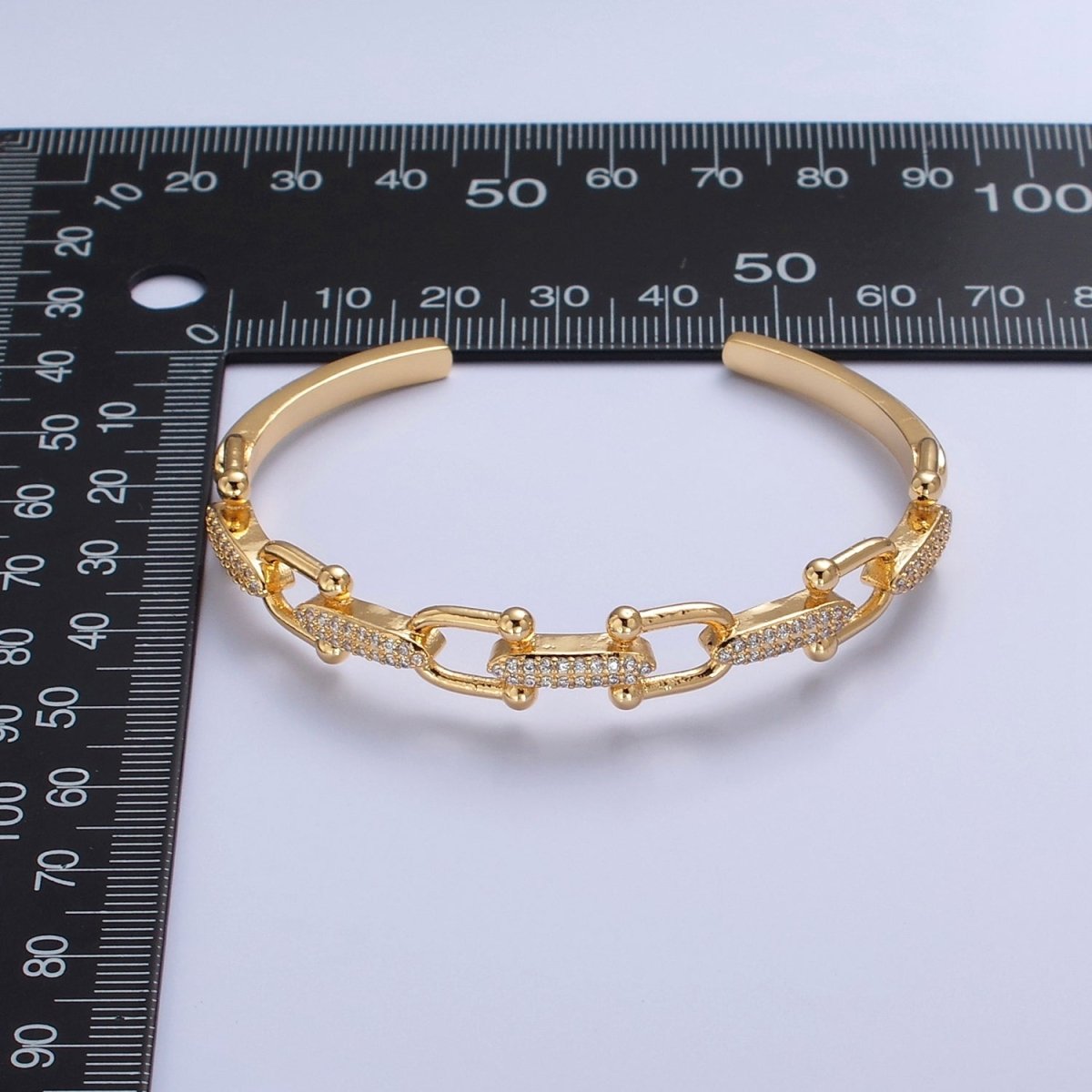 Gold CZ Bangle Bracelet Ball link chain Beaded CZ link Cuff Bracelet | WA-973 WA-974 Clearance Pricing