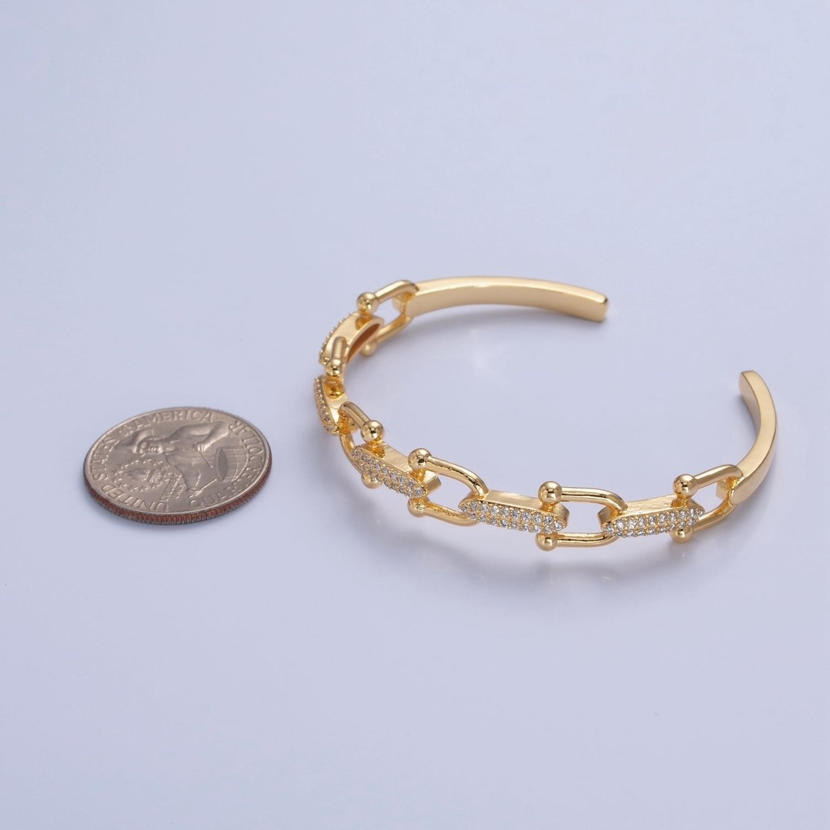 Gold CZ Bangle Bracelet Ball link chain Beaded CZ link Cuff Bracelet | WA-973 WA-974 Clearance Pricing