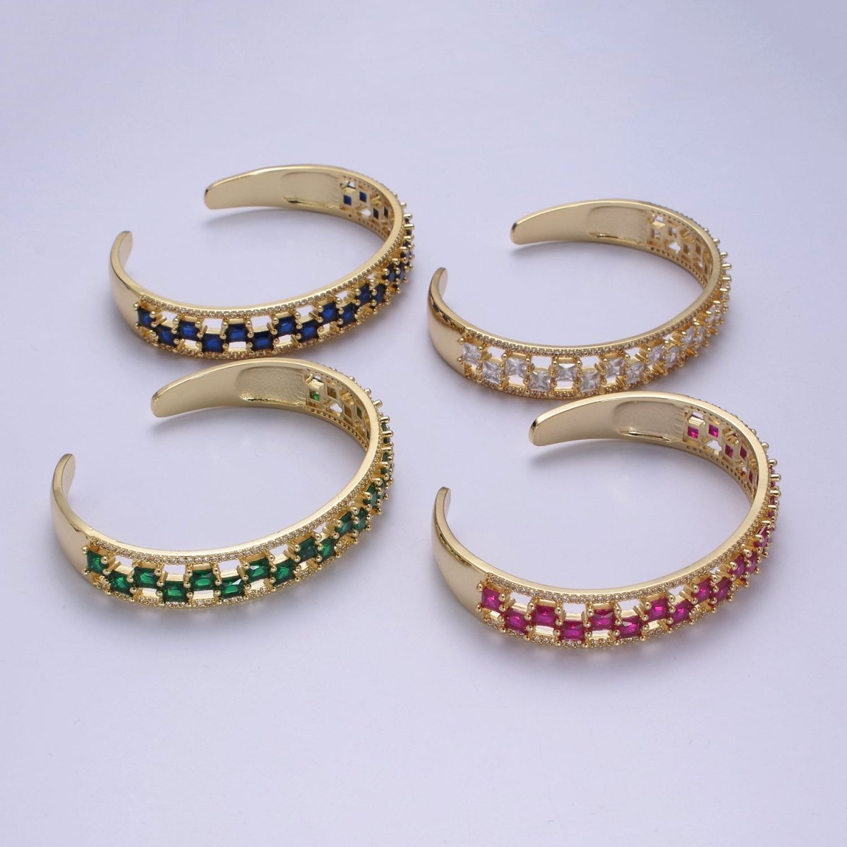 Gold CZ Diamond bangles studded with Clear White, Fuchsia Blue, Green stones | New fashion designer bangles | CZ Diamond bangles Bracelet | WA-780 to WA-783 Clearance Pricing