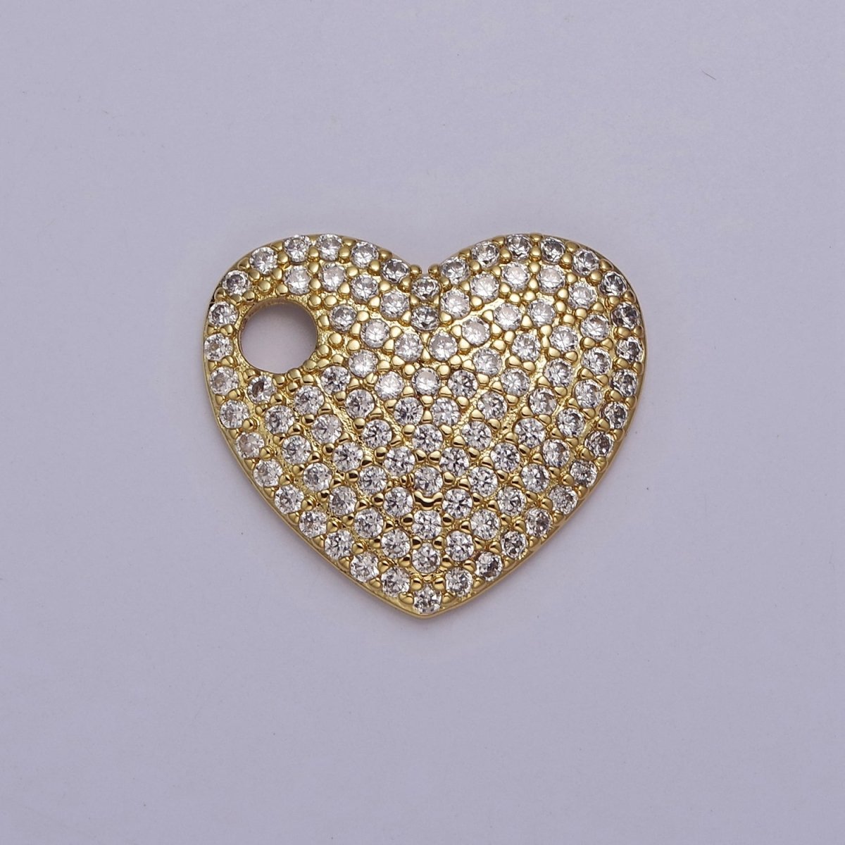 Gold CZ Heart Charm 17x19mm Pendant, Layered Necklace Bracelet Earring Pendant Dangle heart charm J-315 - DLUXCA