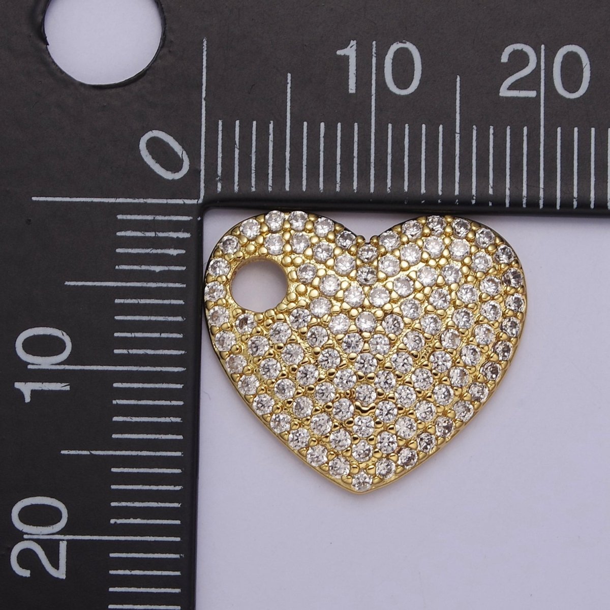 Gold CZ Heart Charm 17x19mm Pendant, Layered Necklace Bracelet Earring Pendant Dangle heart charm J-315 - DLUXCA