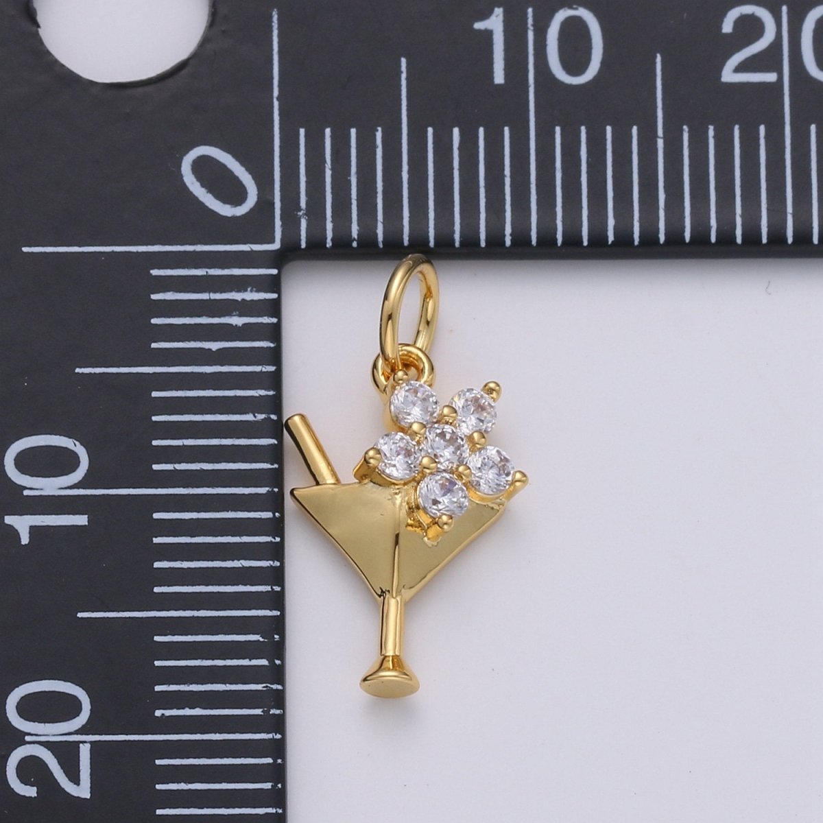 Gold CZ Martini Charm with Cz Charm, Cubic Gold Drink Glass with Micro Pave Pendant, Silver Bar wine Charm Pendant in 24k gold Filled D-289