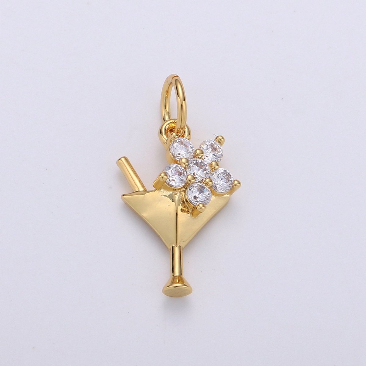 Gold CZ Martini Charm with Cz Charm, Cubic Gold Drink Glass with Micro Pave Pendant, Silver Bar wine Charm Pendant in 24k gold Filled D-289