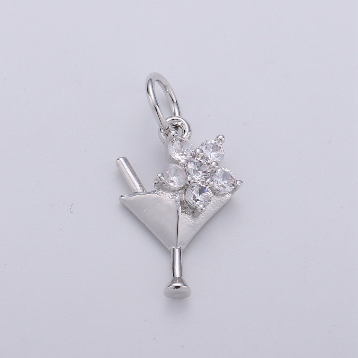 Gold CZ Martini Charm with Cz Charm, Cubic Gold Drink Glass with Micro Pave Pendant, Silver Bar wine Charm Pendant in 24k gold Filled D-289