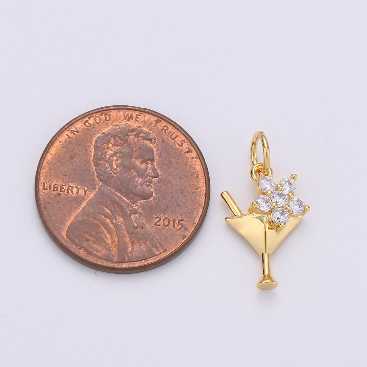 Gold CZ Martini Charm with Cz Charm, Cubic Gold Drink Glass with Micro Pave Pendant, Silver Bar wine Charm Pendant in 24k gold Filled D-289