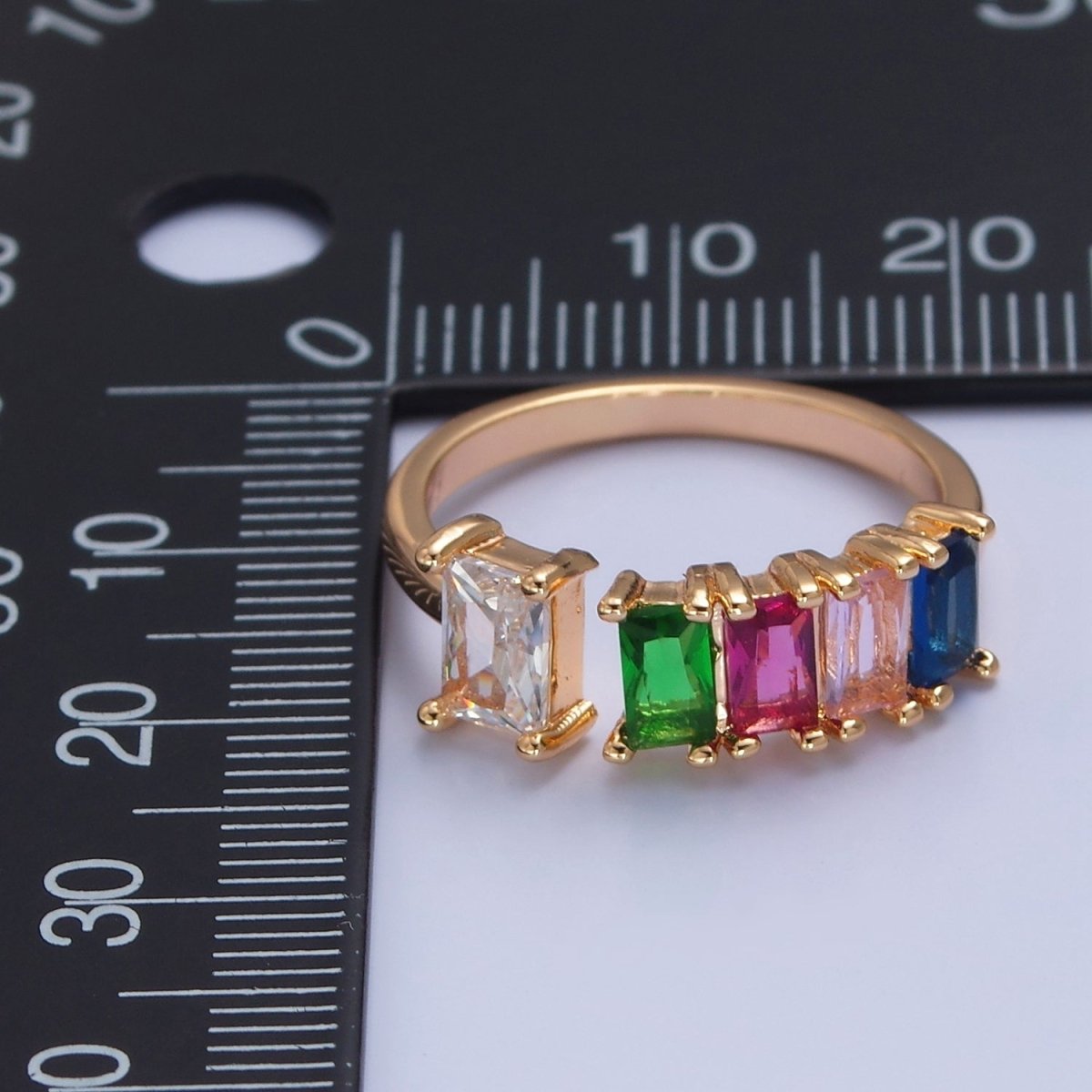 Gold CZ Pave Square Signet Midi Ring Diamond Clear Green Rainbow CZ Open Adjustable O-2248 O-2249 O-2250