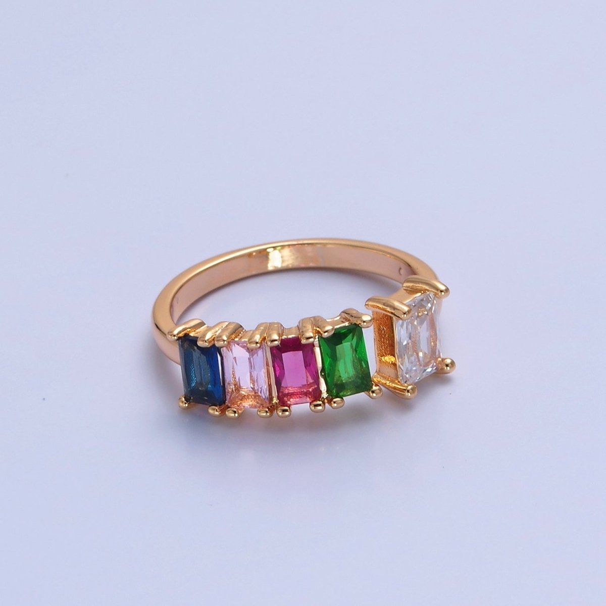Gold CZ Pave Square Signet Midi Ring Diamond Clear Green Rainbow CZ Open Adjustable O-2248 O-2249 O-2250