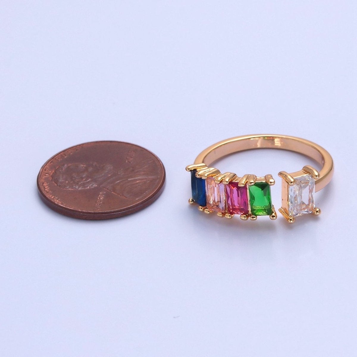 Gold CZ Pave Square Signet Midi Ring Diamond Clear Green Rainbow CZ Open Adjustable O-2248 O-2249 O-2250