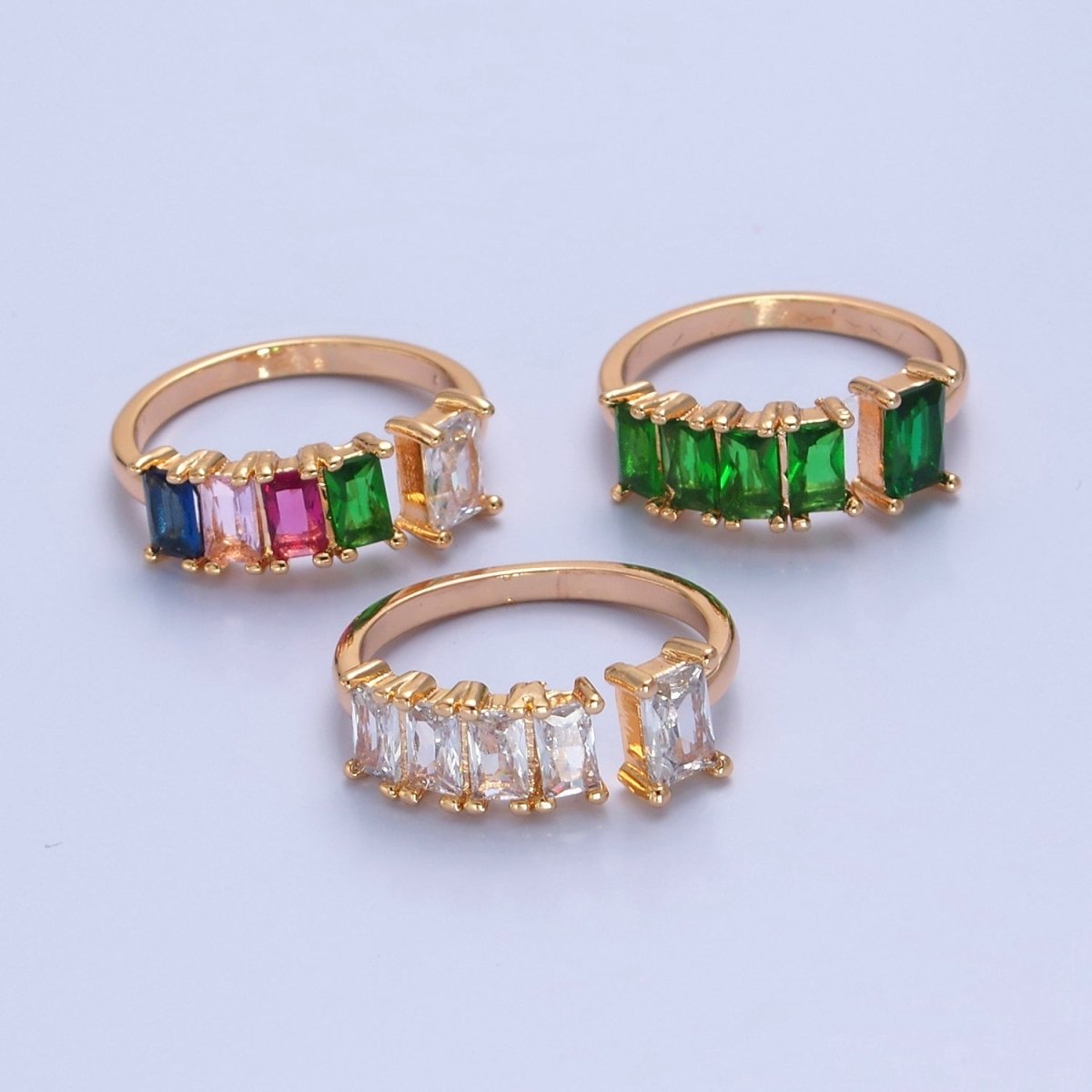 Gold CZ Pave Square Signet Midi Ring Diamond Clear Green Rainbow CZ Open Adjustable O-2248 O-2249 O-2250