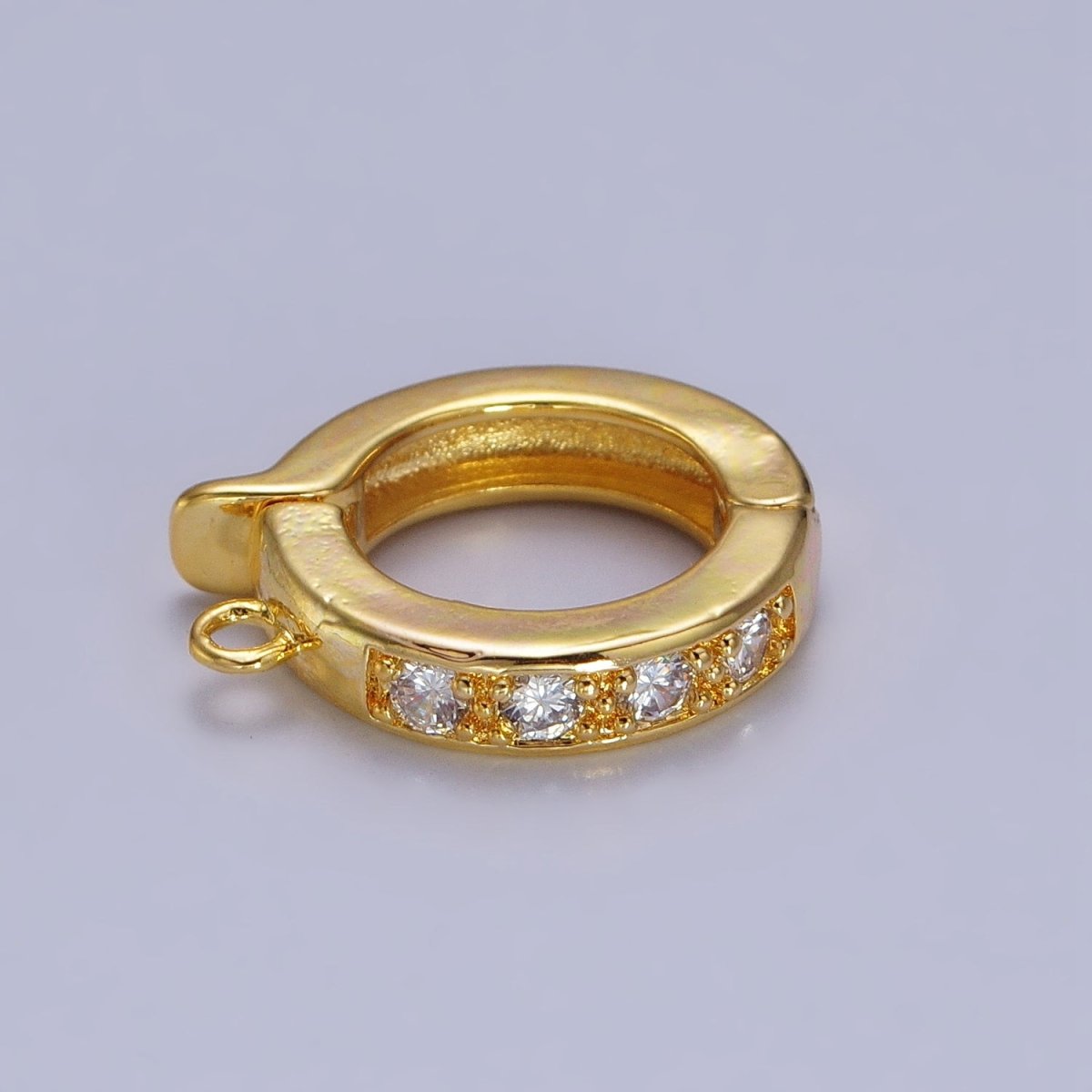 Gold CZ Pull Gate Ring Clasp, Fance Gate Clasp, Pull Clasp with Closed link for Charm Holder Necklace Jewelry Making Supply | Z-074 Z-075