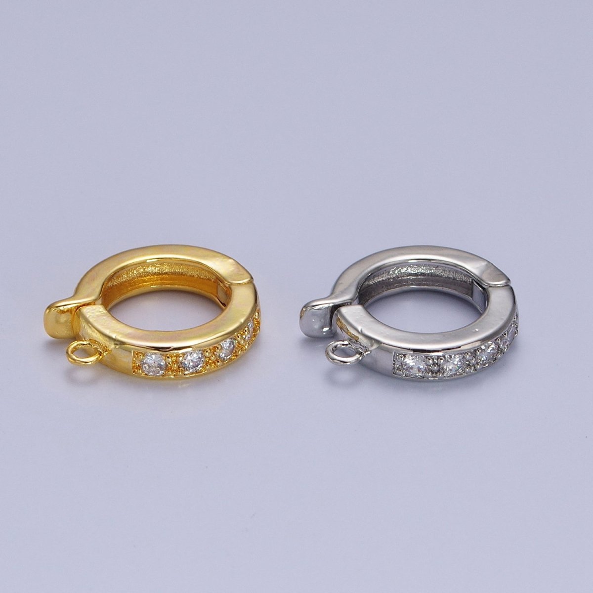 Gold CZ Pull Gate Ring Clasp, Fance Gate Clasp, Pull Clasp with Closed link for Charm Holder Necklace Jewelry Making Supply | Z-074 Z-075