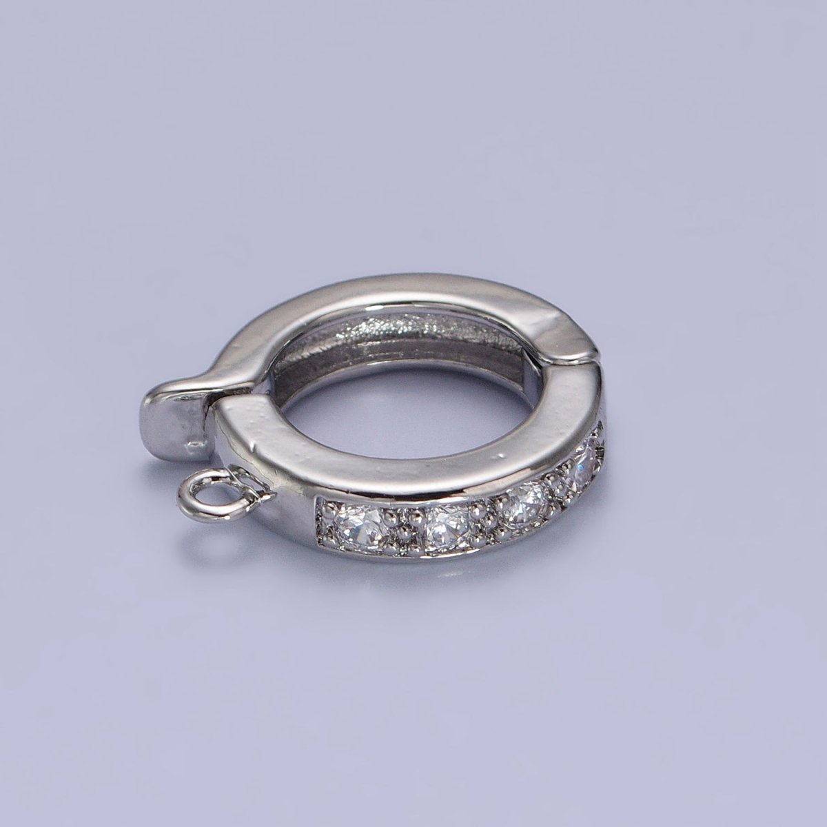 Gold CZ Pull Gate Ring Clasp, Fance Gate Clasp, Pull Clasp with Closed link for Charm Holder Necklace Jewelry Making Supply | Z-074 Z-075