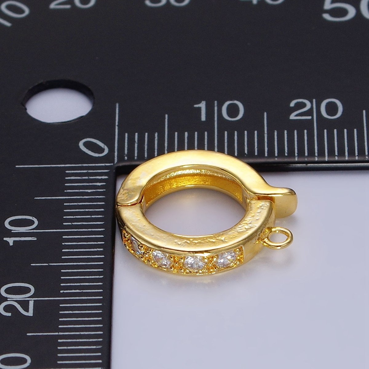 Gold CZ Pull Gate Ring Clasp, Fance Gate Clasp, Pull Clasp with Closed link for Charm Holder Necklace Jewelry Making Supply | Z-074 Z-075