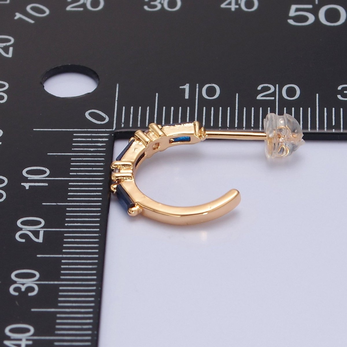 Gold Dainty Blue Cz Baguette Hoop T-382 - DLUXCA