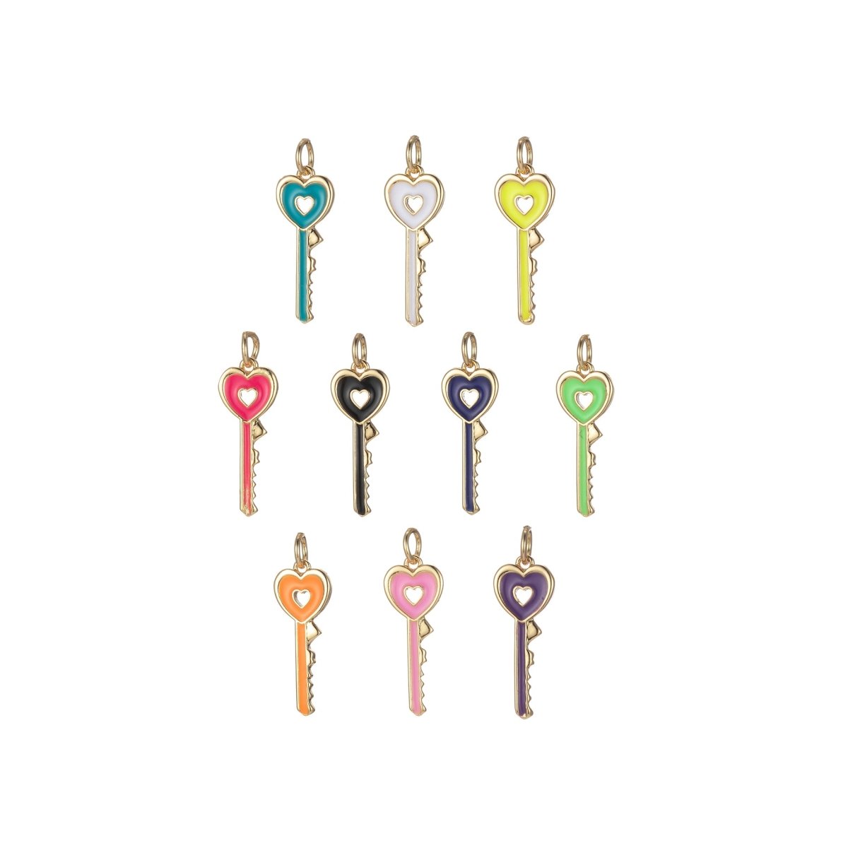 Gold Dainty Heart Key Charm Colorful Enamel Lock Pendant E-823-E-832