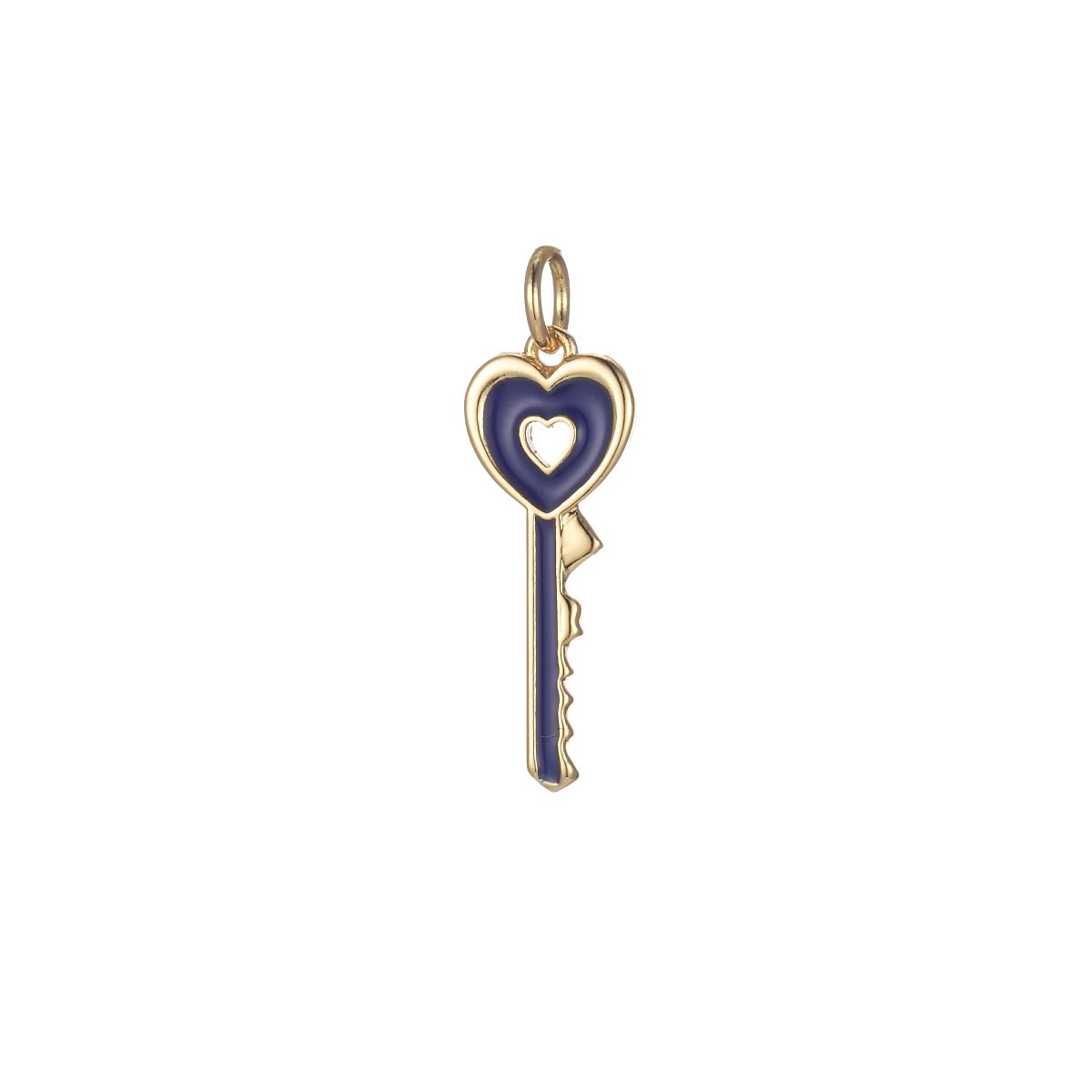 Gold Dainty Heart Key Charm Colorful Enamel Lock Pendant E-823-E-832