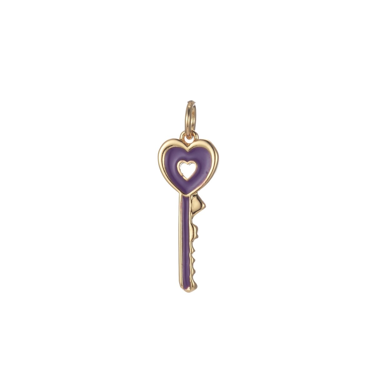 Gold Dainty Heart Key Charm Colorful Enamel Lock Pendant E-823-E-832