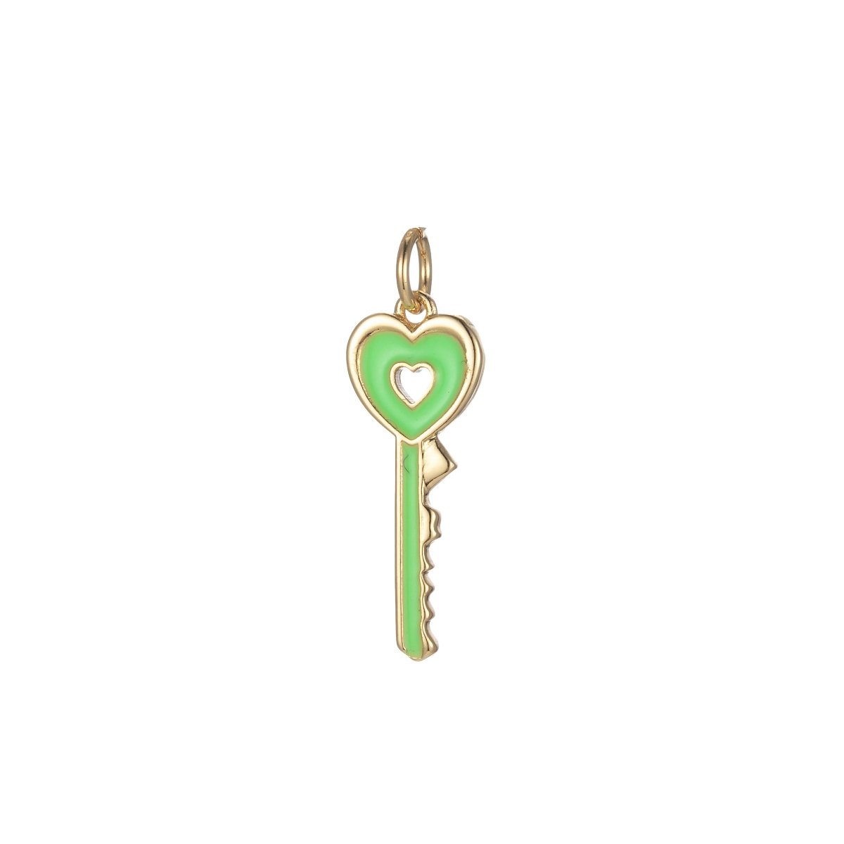 Gold Dainty Heart Key Charm Colorful Enamel Lock Pendant E-823-E-832