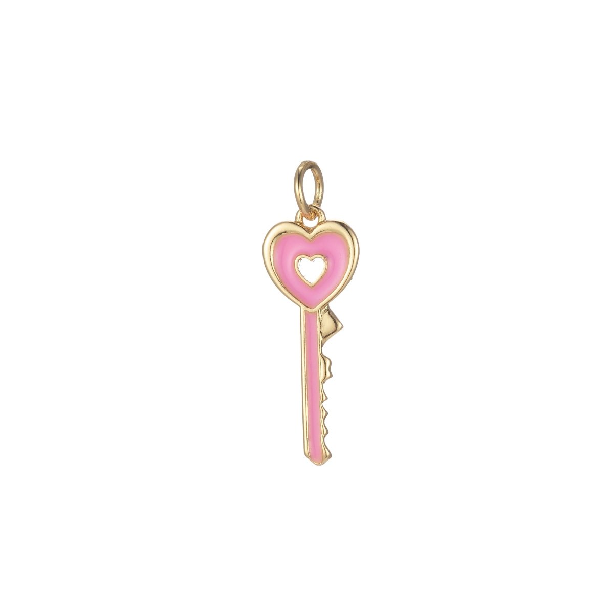 Gold Dainty Heart Key Charm Colorful Enamel Lock Pendant E-823-E-832