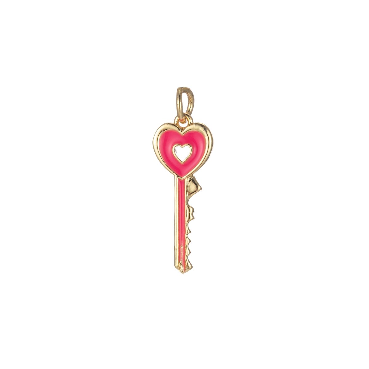 Gold Dainty Heart Key Charm Colorful Enamel Lock Pendant E-823-E-832