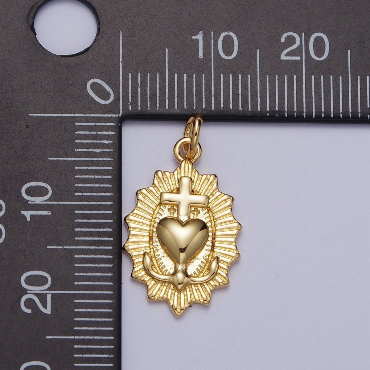 Gold Dainty Sacred Heart of Jesus Charm, Gold Religious Textured design Charm The Sacred Heart of Jesus For Jewelry Making AG-127 - DLUXCA