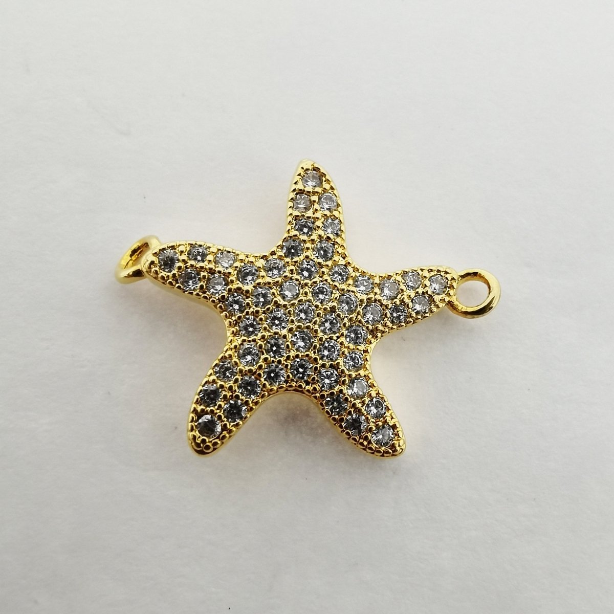 Gold Dancing Star Fish, Celestial, Starry Night Sky, Cubic Zirconia Bracelet Charm, Necklace Pendant, Findings for Jewelry Making, F-138