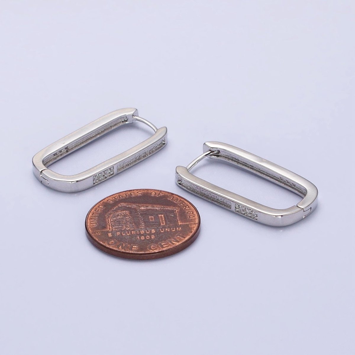 Gold Double Sided Textured Micro Paved Oblong U-Shaped Hoop Earrings in Silver & Gold | AB651 AB886