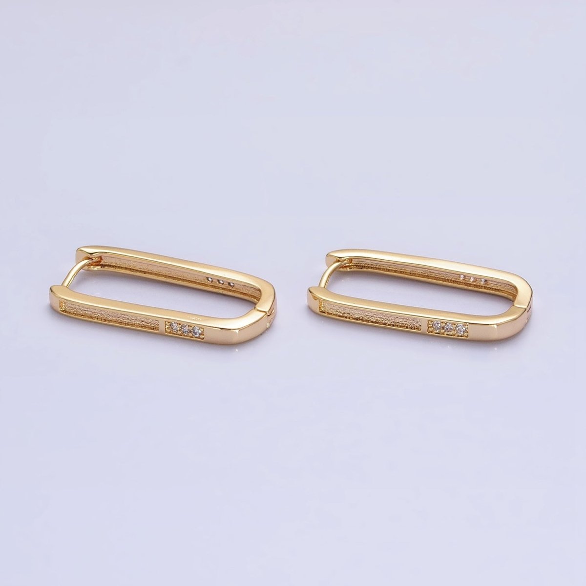 Gold Double Sided Textured Micro Paved Oblong U-Shaped Hoop Earrings in Silver & Gold | AB651 AB886