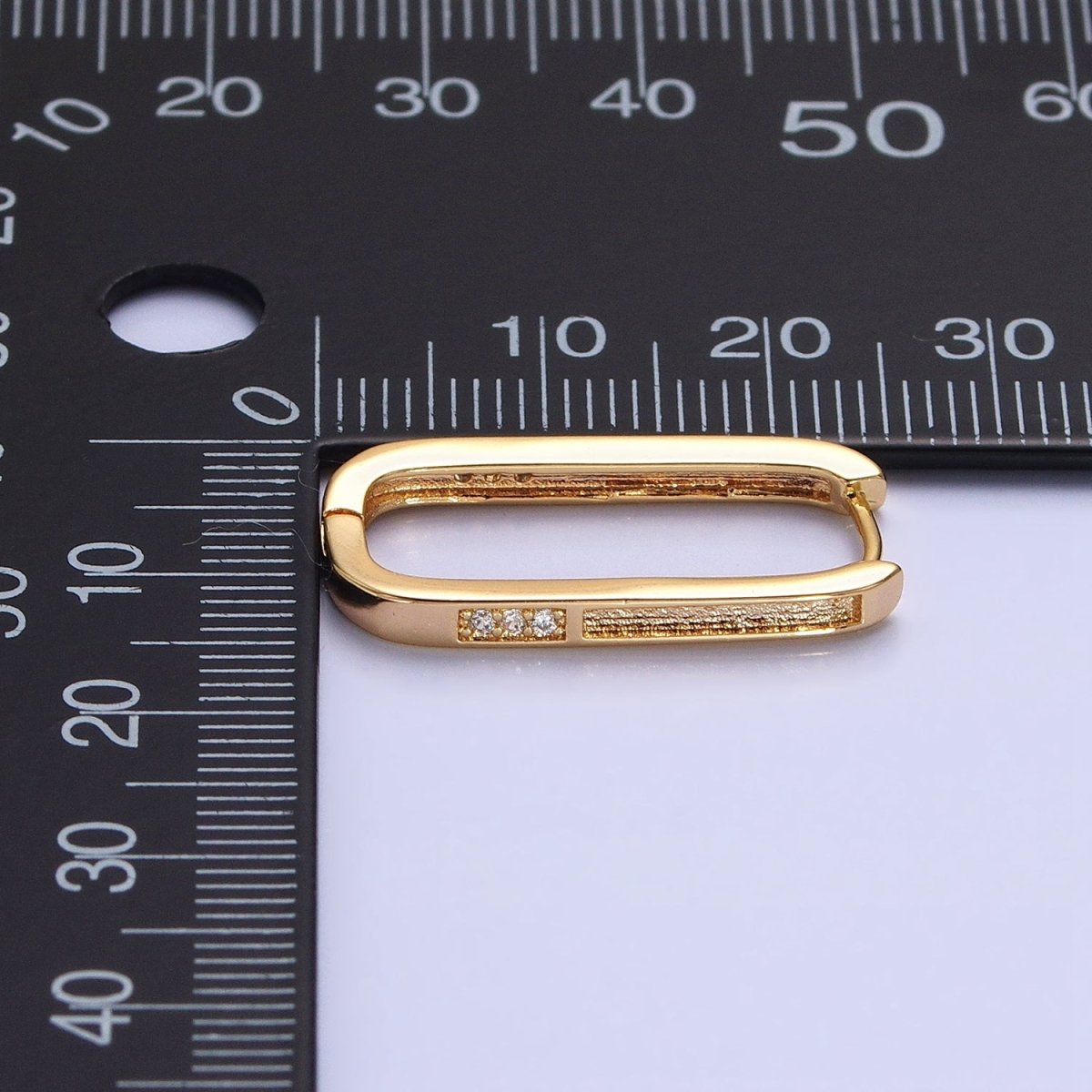 Gold Double Sided Textured Micro Paved Oblong U-Shaped Hoop Earrings in Silver & Gold | AB651 AB886