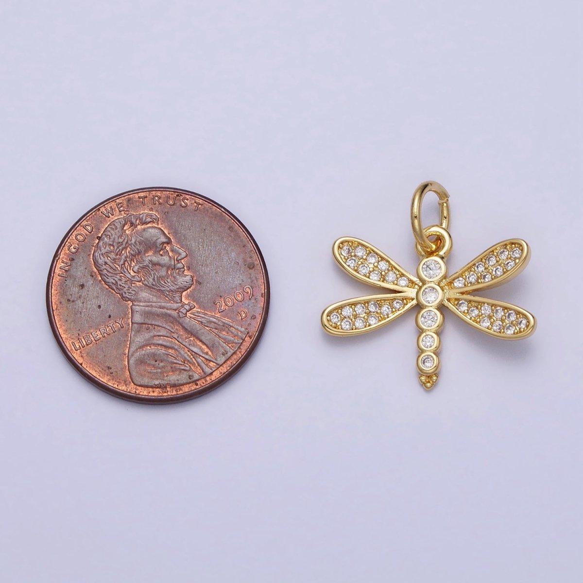 Gold Dragonfly Garden Insect Clear Micro Paved CZ Charm | AC-375 - DLUXCA