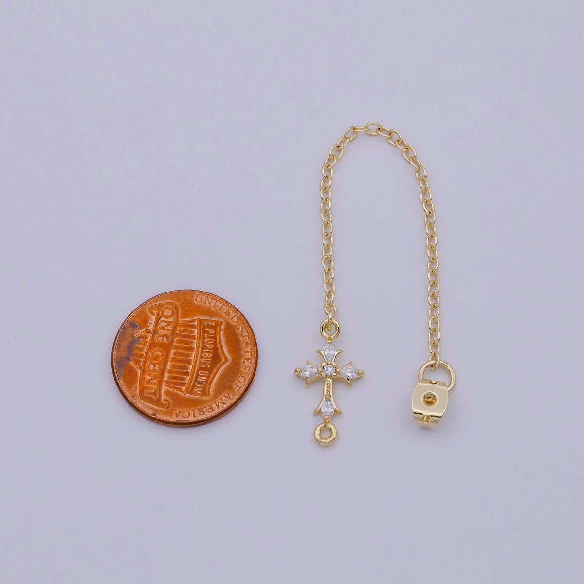 Gold Ear Back Stoppers, Earring Nuts with Long Tassel Chain CZ Cross Earring Component Finding K-138 - DLUXCA