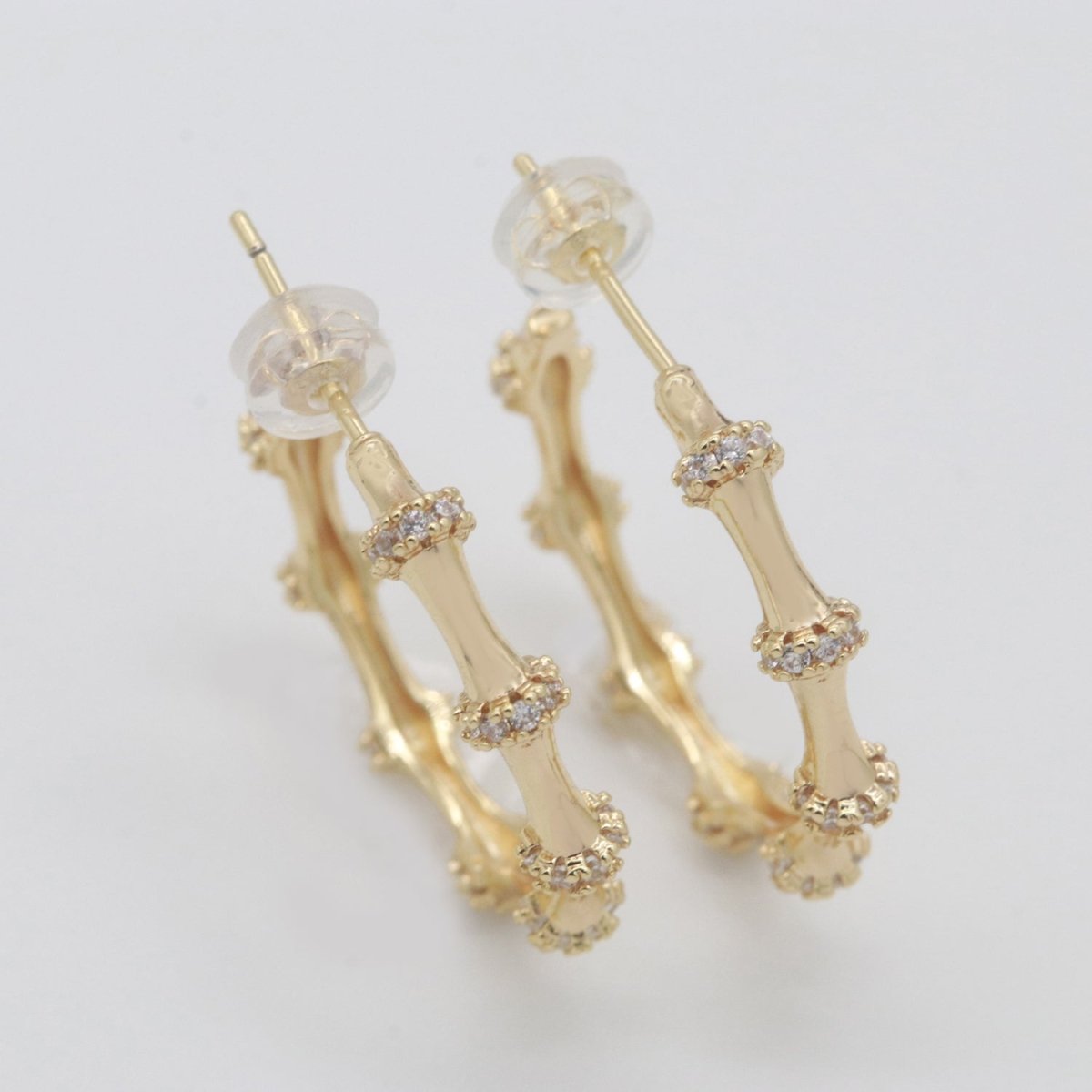 Gold Earrings, Cz Hoops Earring, Dainty Earrings, Chunky Bamboo Earrings, Everyday Wear Earrings, Statement Earring, 25mm Earring T-155