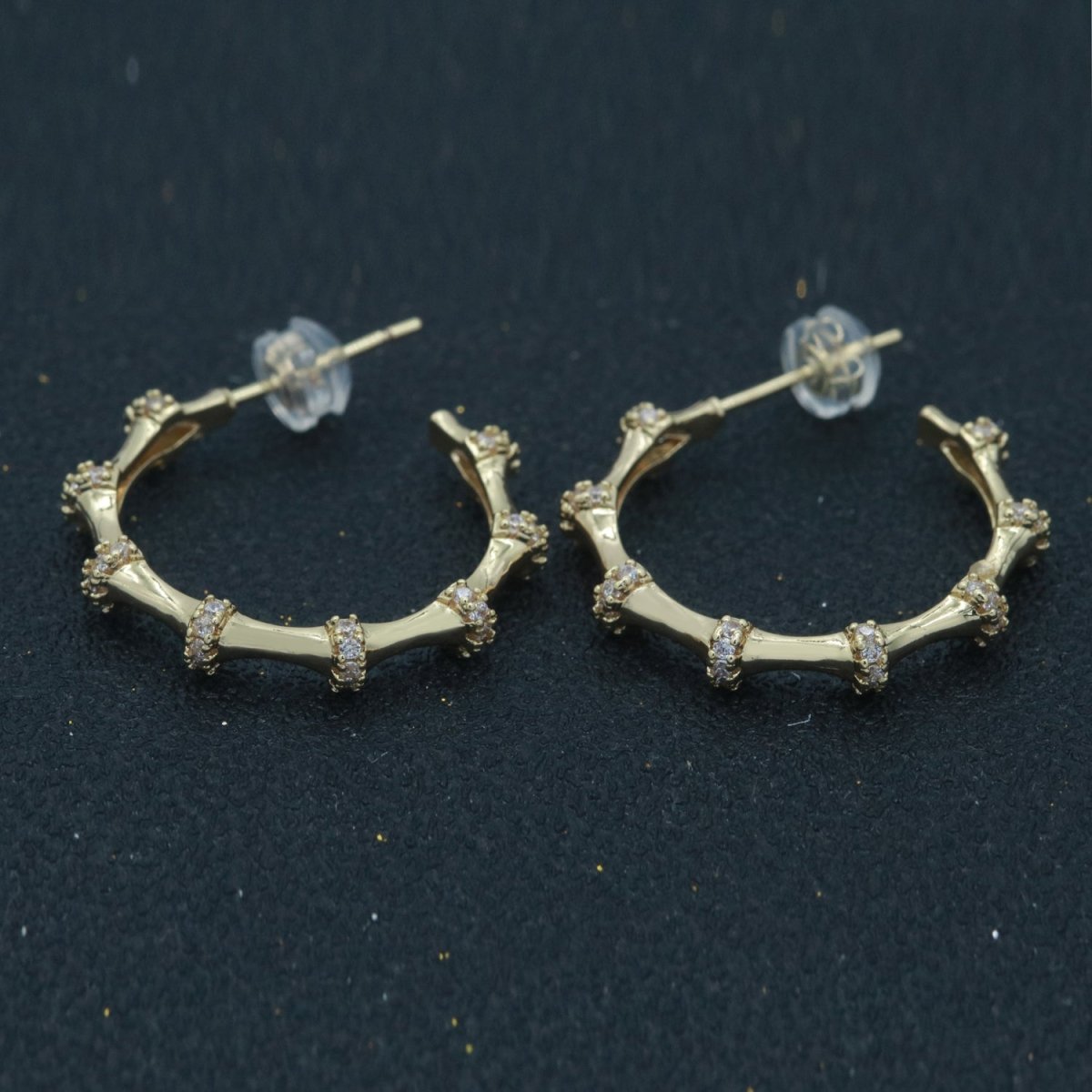 Gold Earrings, Cz Hoops Earring, Dainty Earrings, Chunky Bamboo Earrings, Everyday Wear Earrings, Statement Earring, 25mm Earring T-155