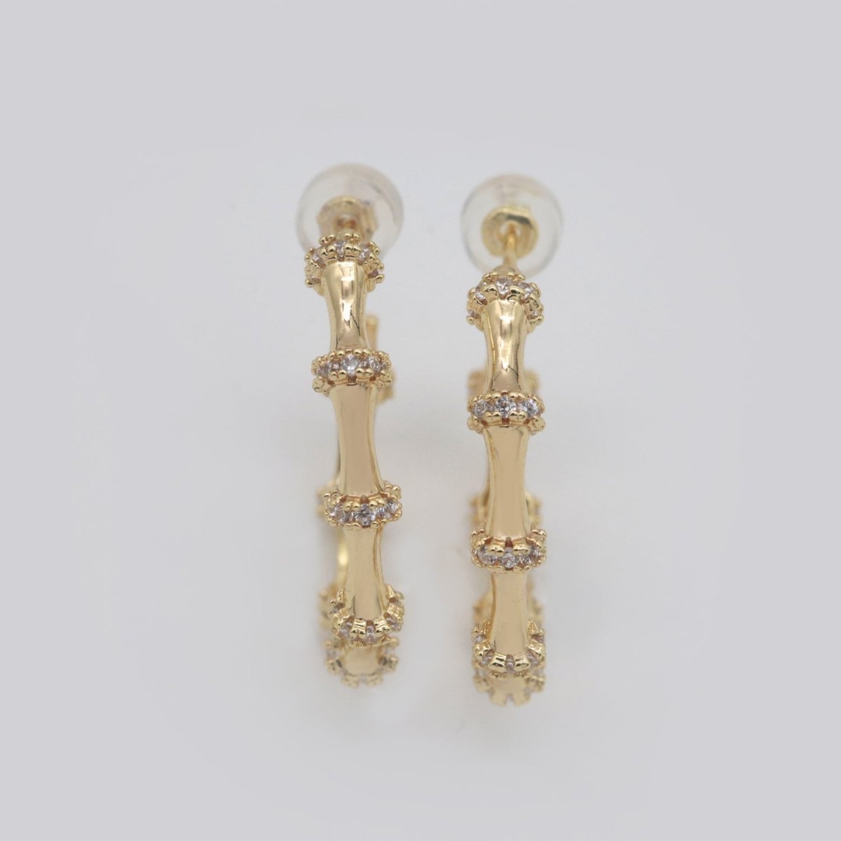 Gold Earrings, Cz Hoops Earring, Dainty Earrings, Chunky Bamboo Earrings, Everyday Wear Earrings, Statement Earring, 25mm Earring T-155