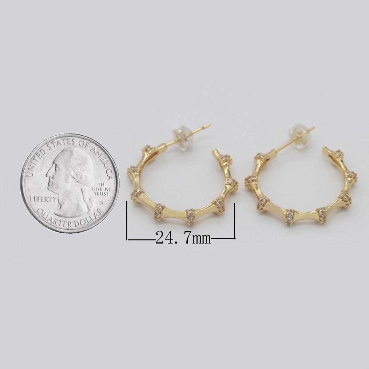 Gold Earrings, Cz Hoops Earring, Dainty Earrings, Chunky Bamboo Earrings, Everyday Wear Earrings, Statement Earring, 25mm Earring T-155
