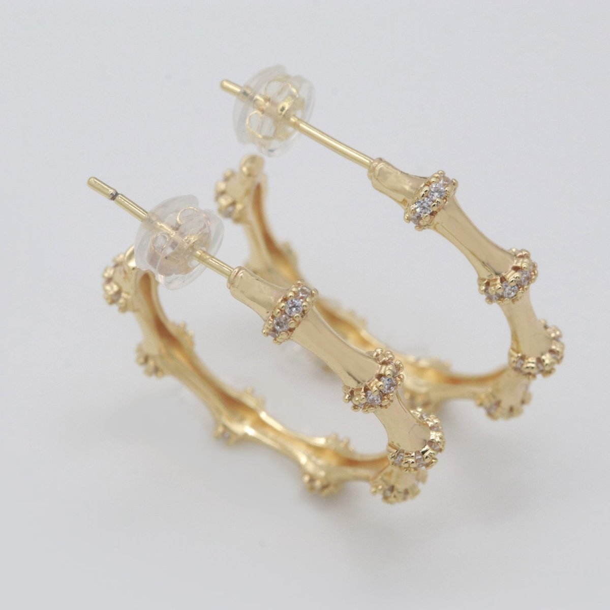Gold Earrings, Cz Hoops Earring, Dainty Earrings, Chunky Bamboo Earrings, Everyday Wear Earrings, Statement Earring, 25mm Earring T-155