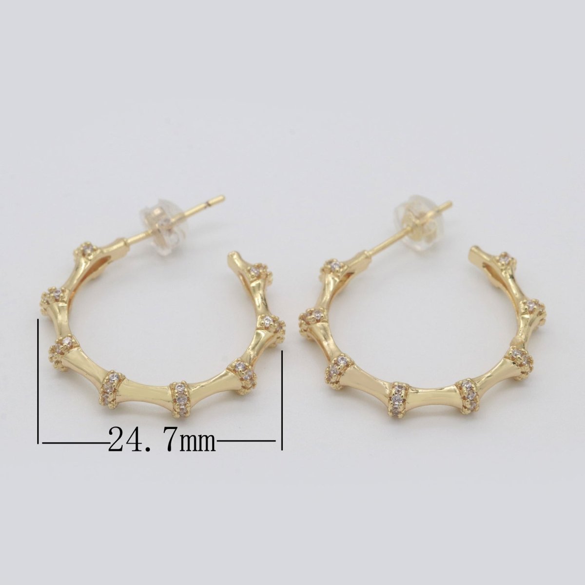 Gold Earrings, Cz Hoops Earring, Dainty Earrings, Chunky Bamboo Earrings, Everyday Wear Earrings, Statement Earring, 25mm Earring T-155