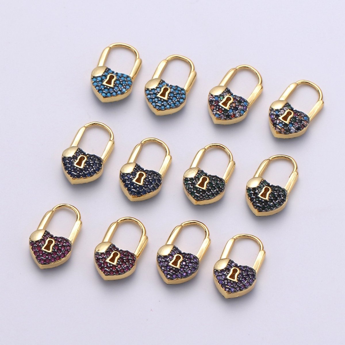 Gold earrings with Cz padlock charm, Heart Lock Charm Gold Mini Hoops Micro Pave Czl Hoops Minimalist and everyday use hoops K-627 - K-632