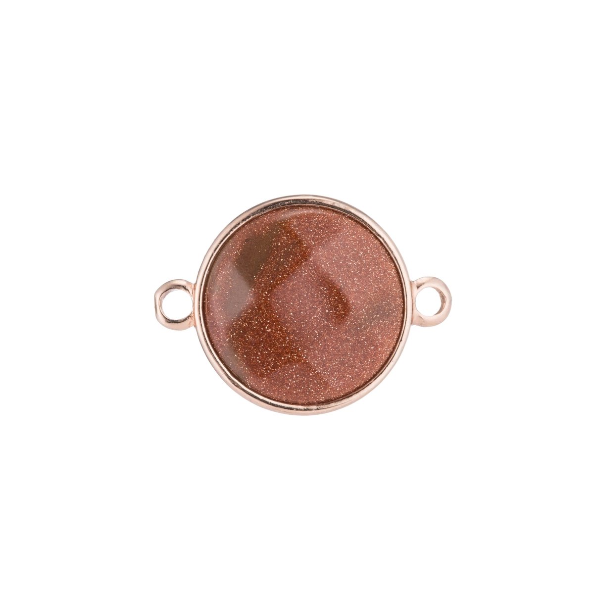 Gold Edge Brown Moonstone Circle Round Stone Gemstone Glitter DIY Craft Bracelet Charm Bead Connector Pendant Finding for Jewelry Making F-798 - DLUXCA