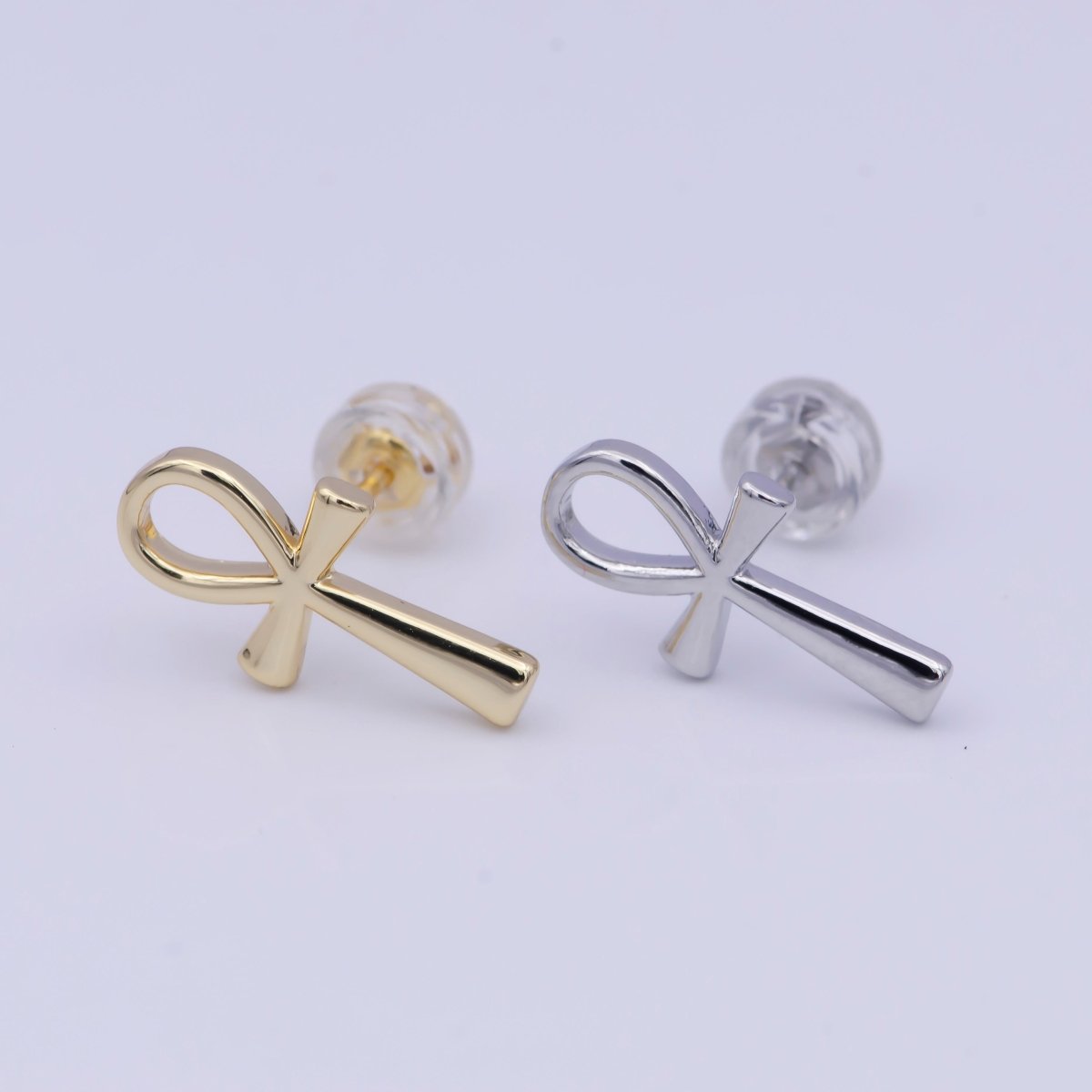 Gold Egyptian Ankh Stud Earrings, Egyptian Symbol, Life , Religious, Egyptian Jewelry, Cartilage Earring AD-582 AD-583