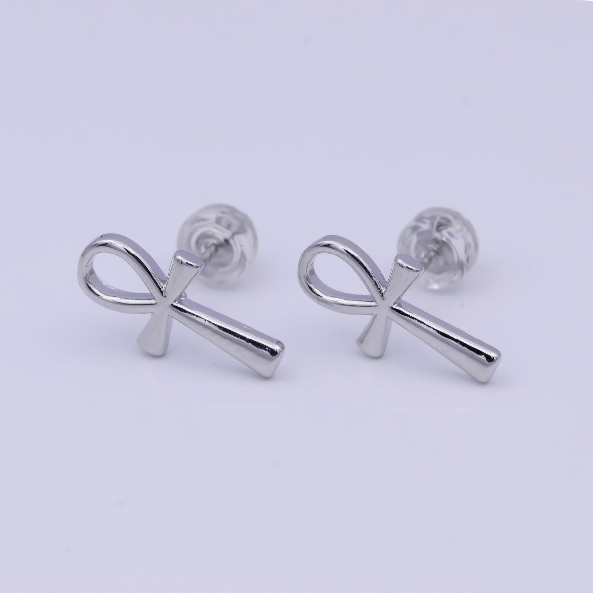 Gold Egyptian Ankh Stud Earrings, Egyptian Symbol, Life , Religious, Egyptian Jewelry, Cartilage Earring AD-582 AD-583