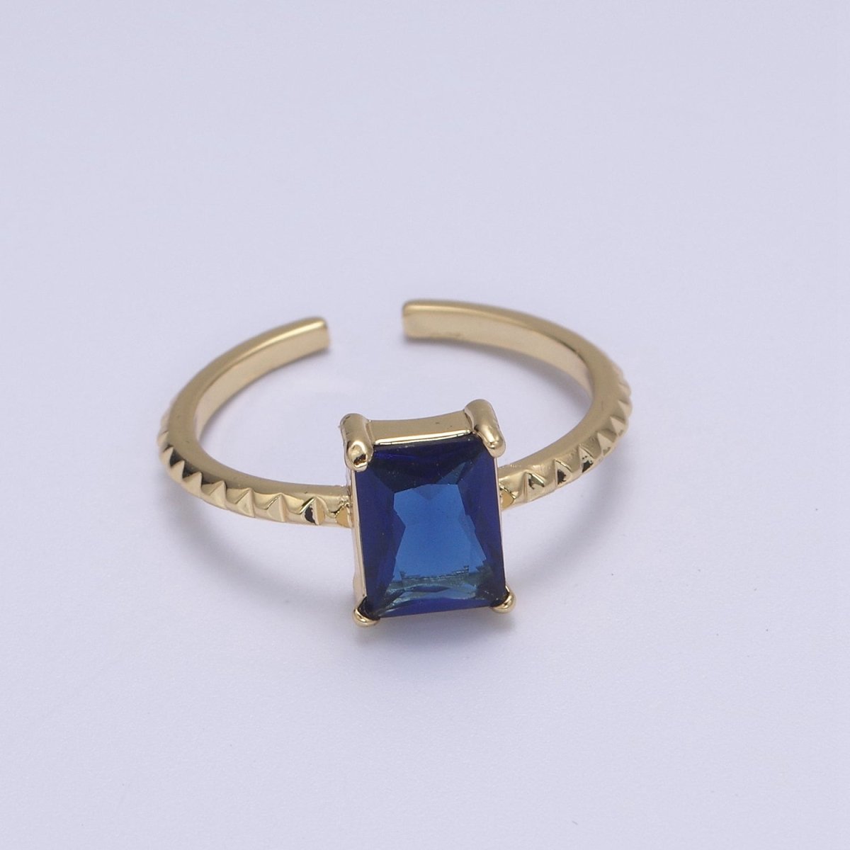 Gold Emerald Cut Blue Pink Green Clear Aqua CZ Dainty Cocktail Ring Open Adjustable U-239~U-243