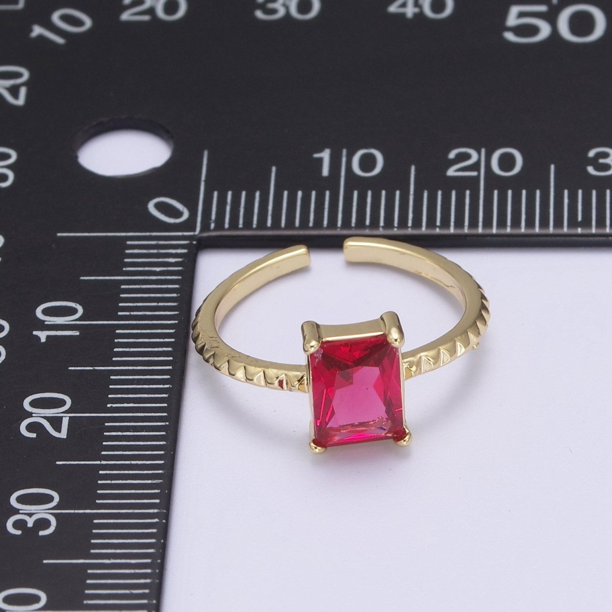 Gold Emerald Cut Blue Pink Green Clear Aqua CZ Dainty Cocktail Ring Open Adjustable U-239~U-243