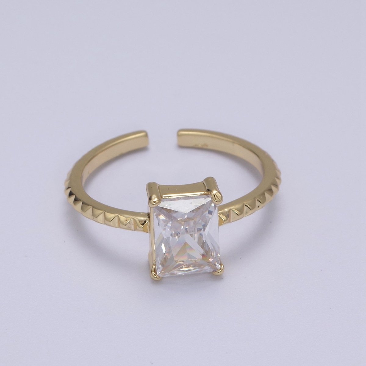 Gold Emerald Cut Blue Pink Green Clear Aqua CZ Dainty Cocktail Ring Open Adjustable U-239~U-243