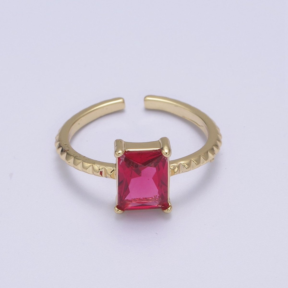 Gold Emerald Cut Blue Pink Green Clear Aqua CZ Dainty Cocktail Ring Open Adjustable U-239~U-243