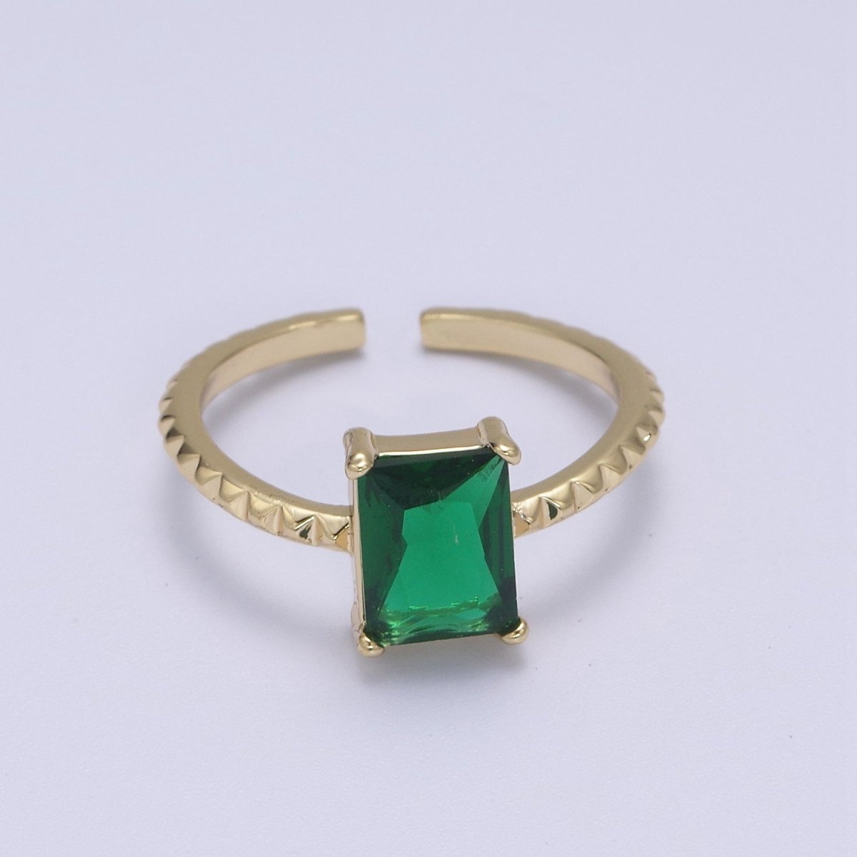 Gold Emerald Cut Blue Pink Green Clear Aqua CZ Dainty Cocktail Ring Open Adjustable U-239~U-243