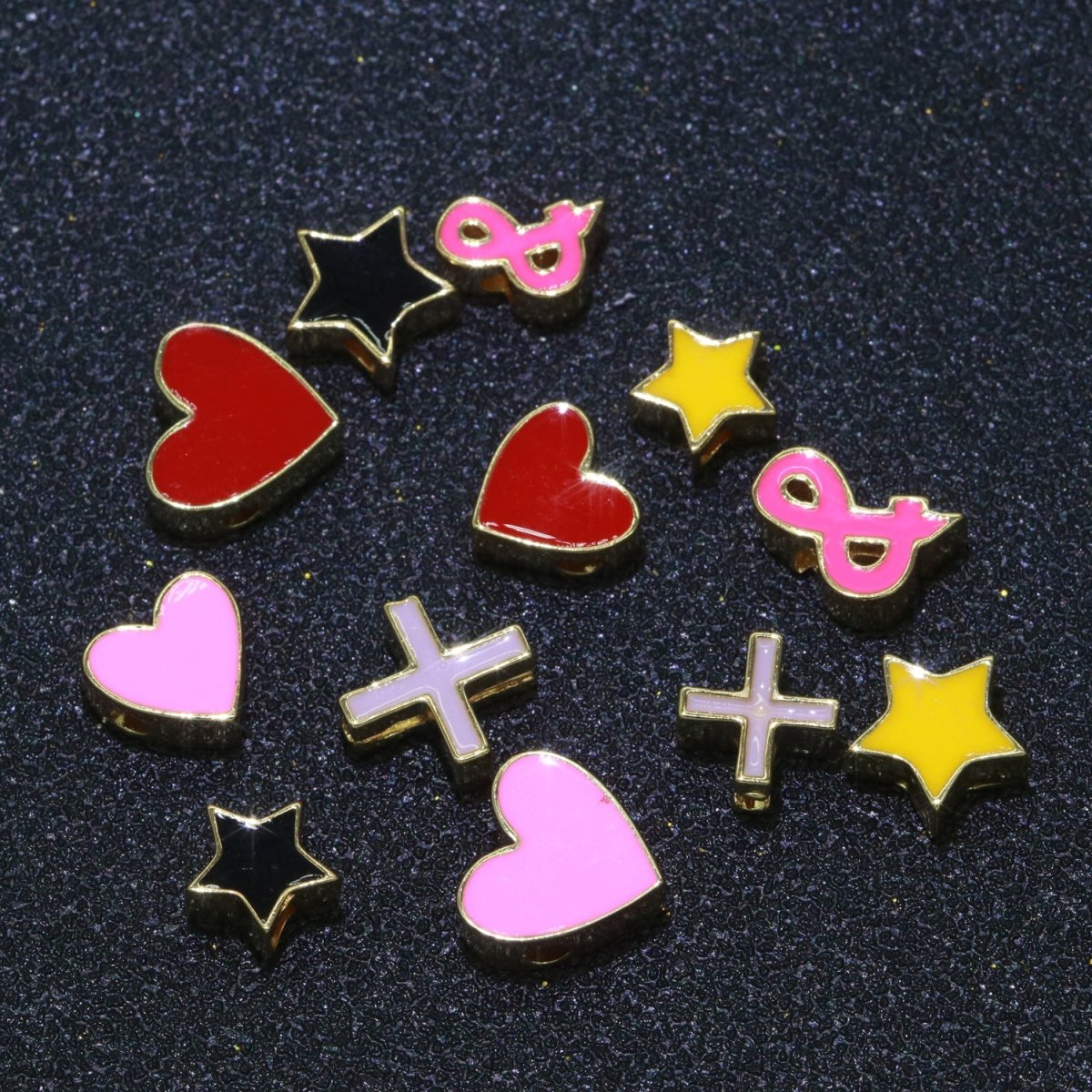 Gold Enamel Spacer Beads, Symbol Beads, Ampersand Beads Heart Star Pink Red Enamel Beads for Bracelet Necklace Component 8mm,10mm B-516 to B-521